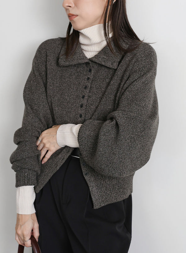 ミックスハイネックボタンデザインカーディガン
