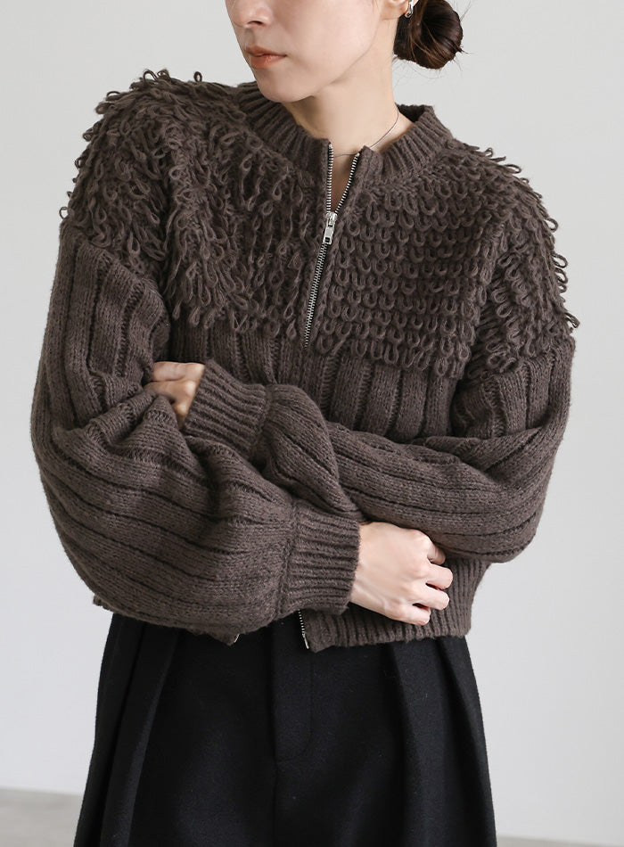 ループデザインダブルジップカーディガン