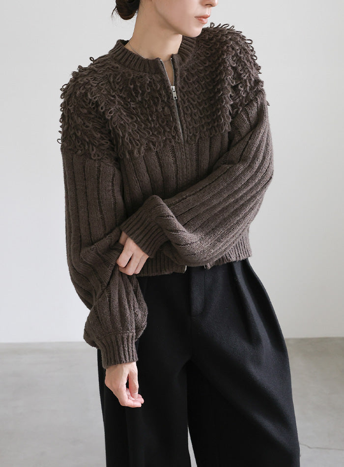 ループデザインダブルジップカーディガン