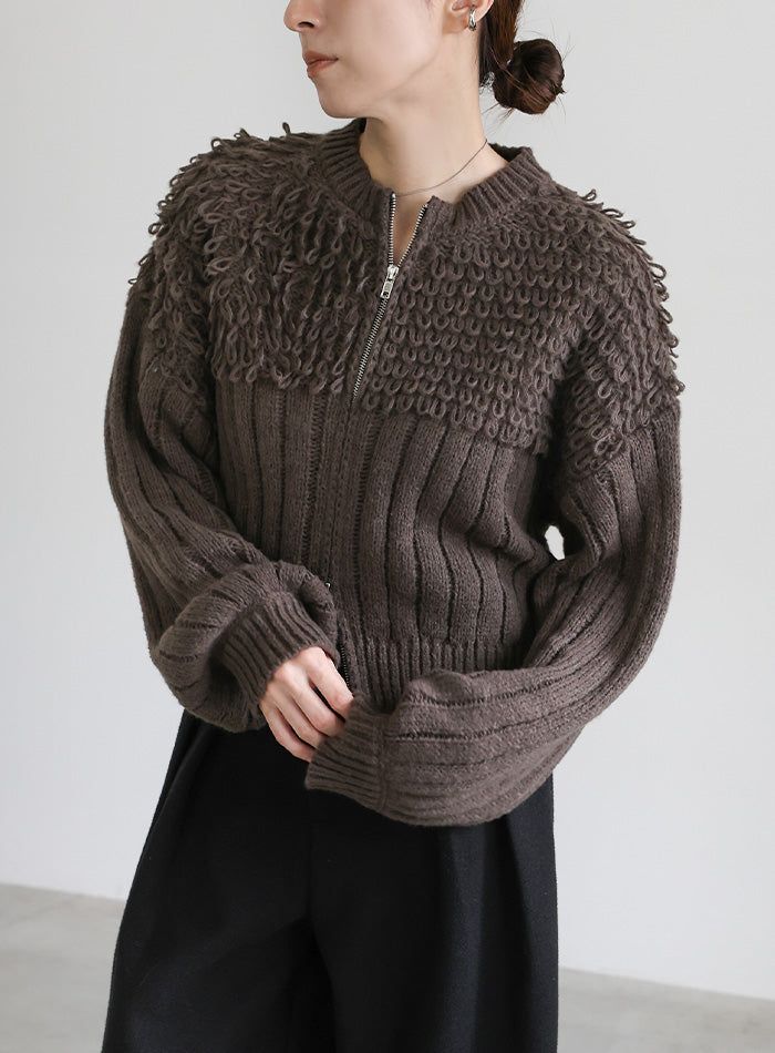 ループデザインダブルジップカーディガン