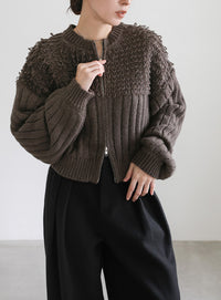 ループデザインダブルジップカーディガン