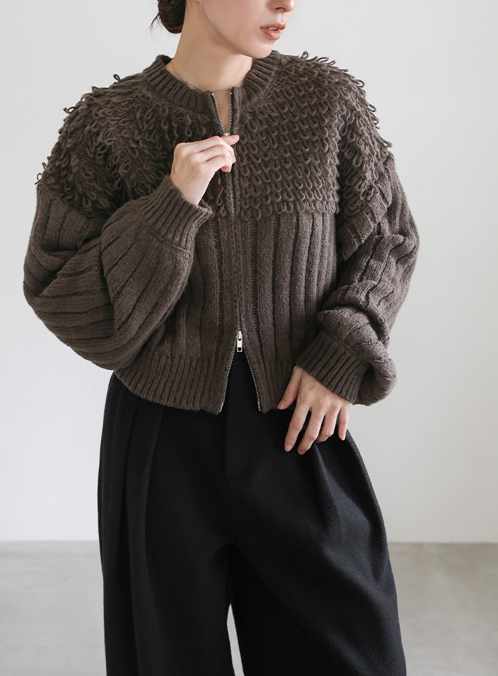 ループデザインダブルジップカーディガン