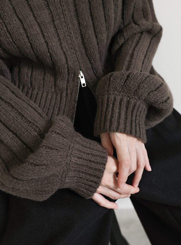 ループデザインダブルジップカーディガン