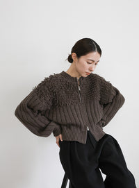 ループデザインダブルジップカーディガン