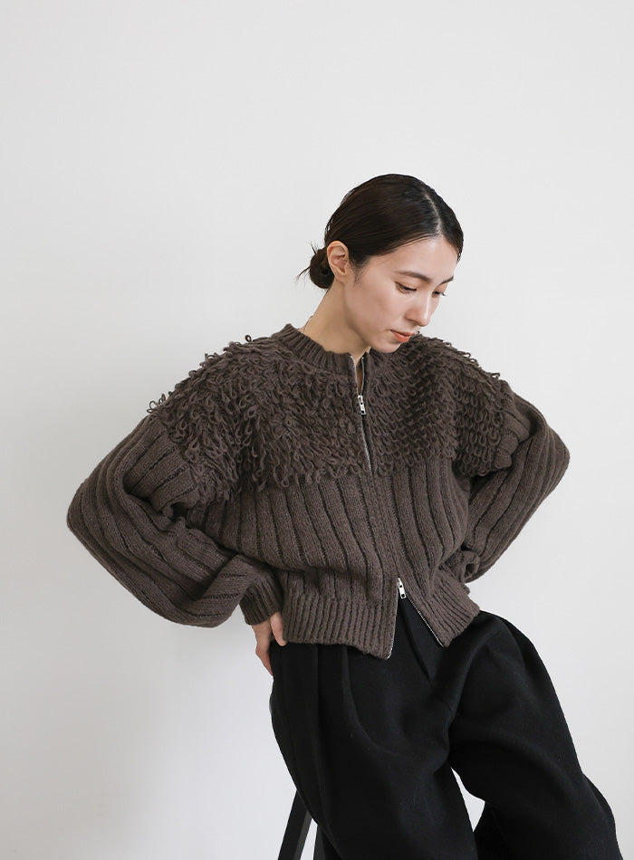 ループデザインダブルジップカーディガン