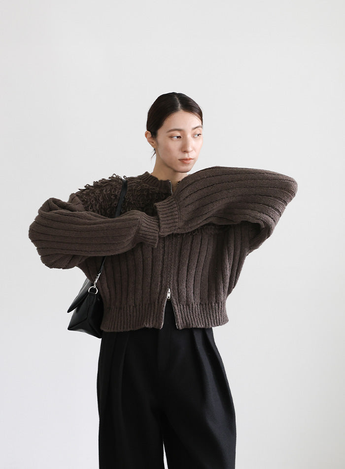 ループデザインダブルジップカーディガン