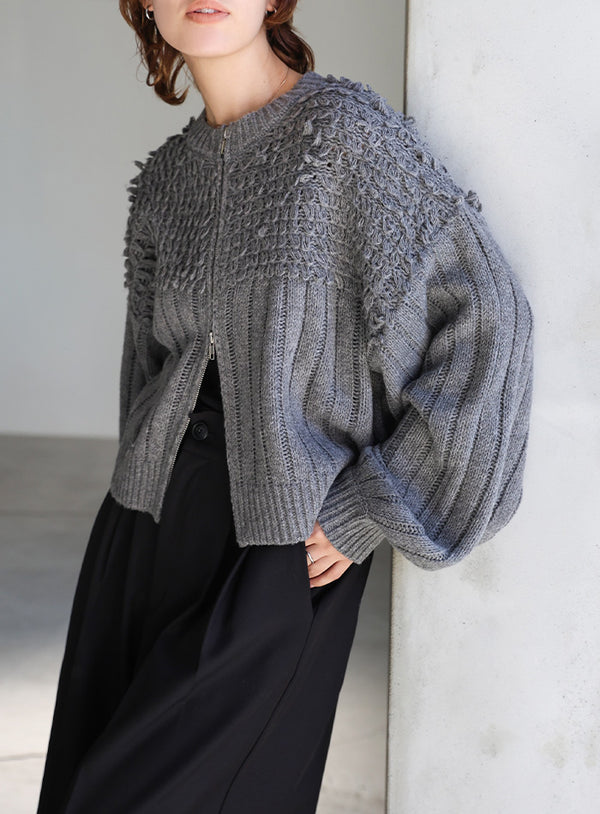 ループデザインダブルジップカーディガン