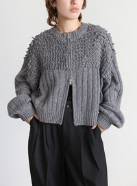 ループデザインダブルジップカーディガン