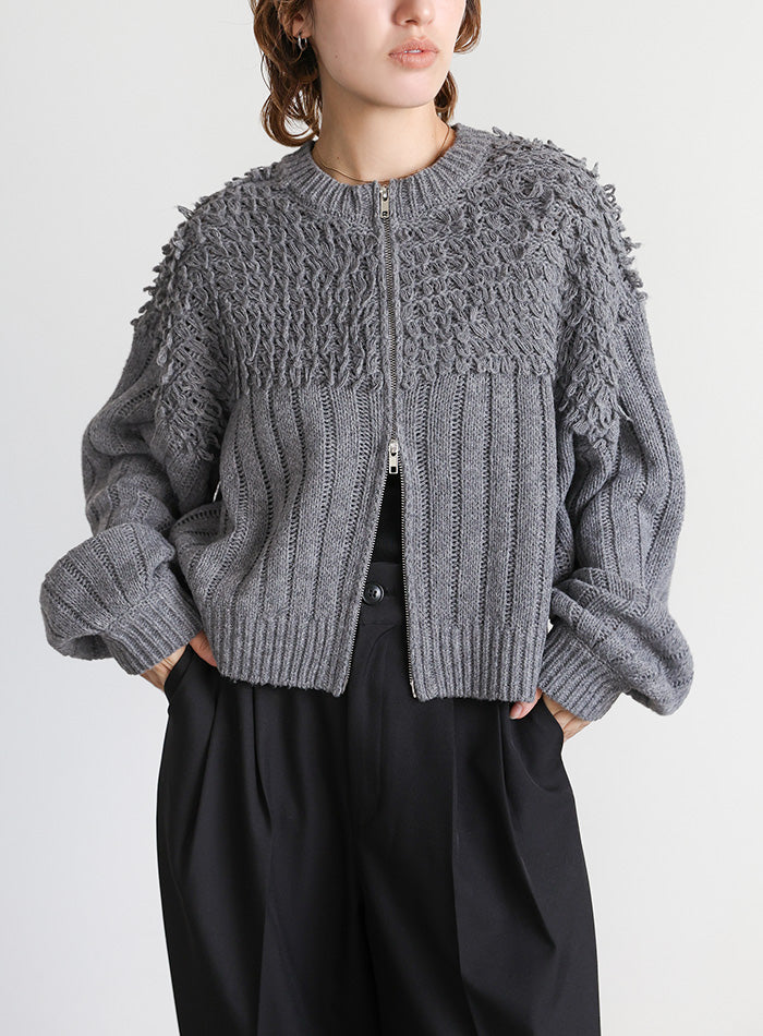 ループデザインダブルジップカーディガン