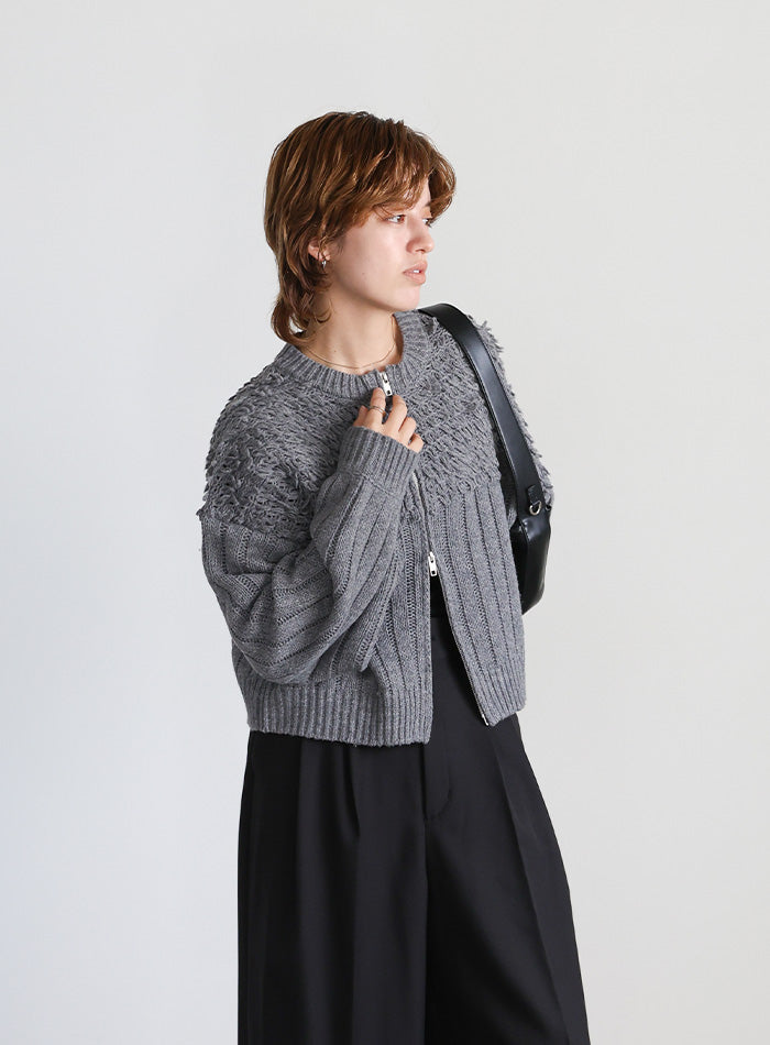 ループデザインダブルジップカーディガン