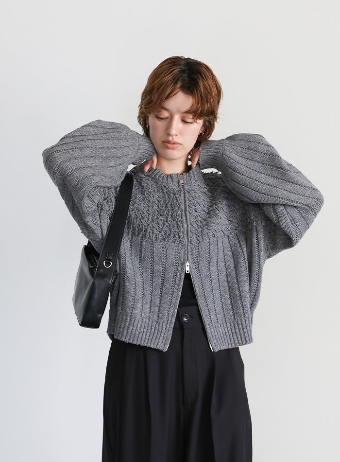 ループデザインダブルジップカーディガン