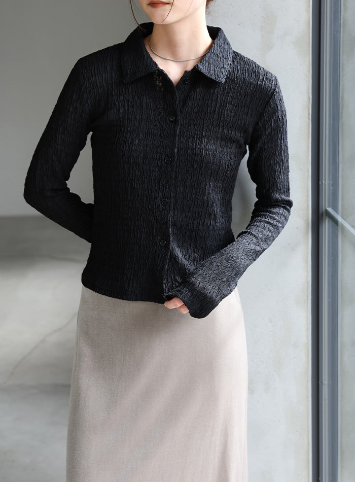 シャーリングポロカーディガン