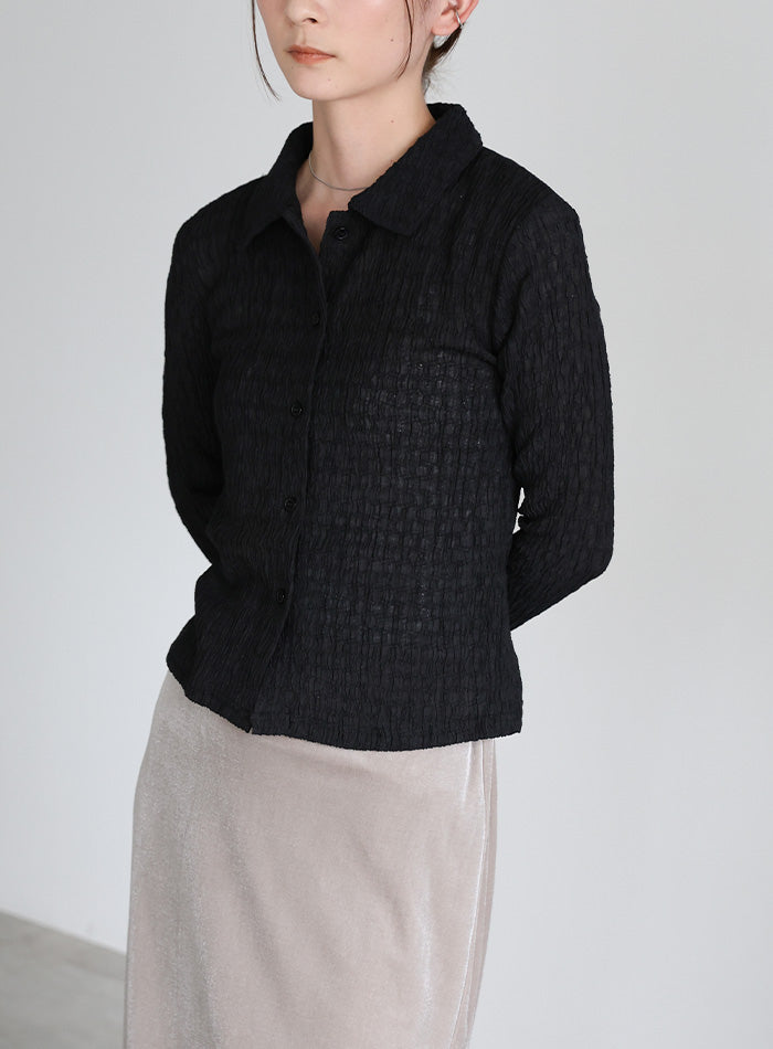 シャーリングポロカーディガン