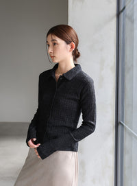 シャーリングポロカーディガン