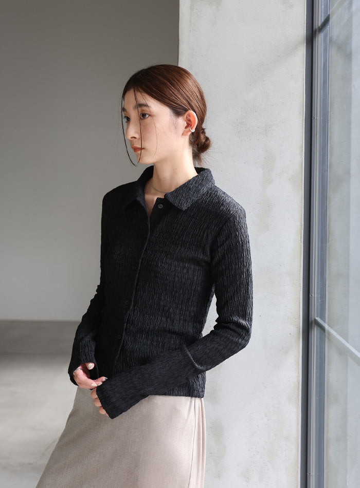 シャーリングポロカーディガン