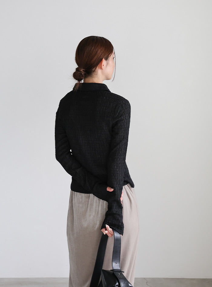 シャーリングポロカーディガン