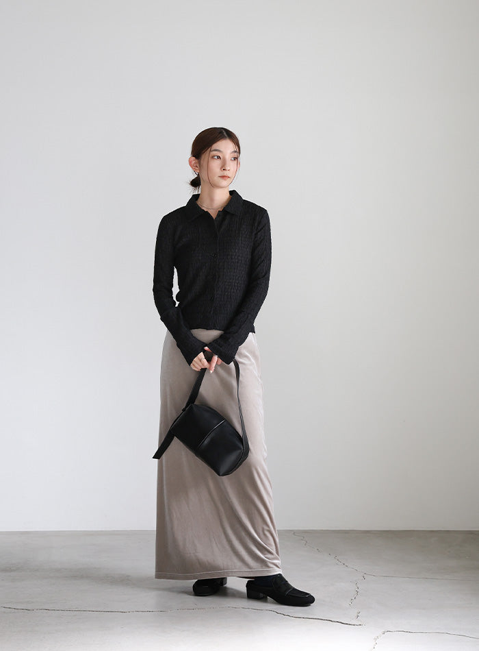 シャーリングポロカーディガン