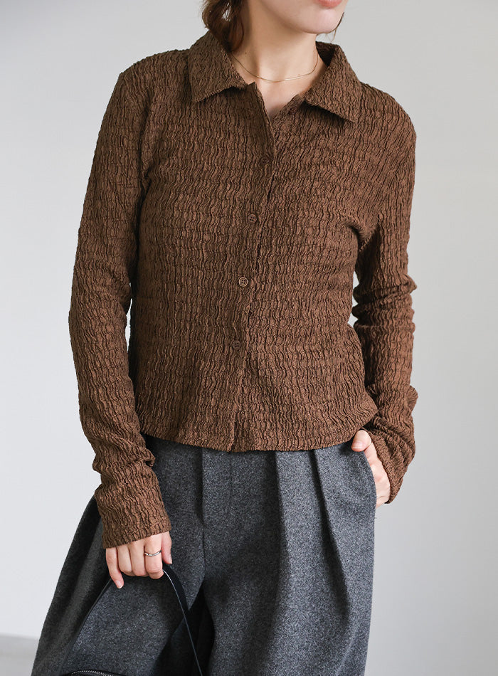 シャーリングポロカーディガン