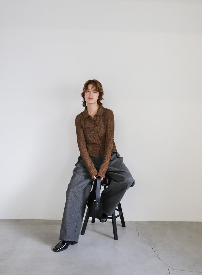 シャーリングポロカーディガン