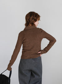 シャーリングポロカーディガン