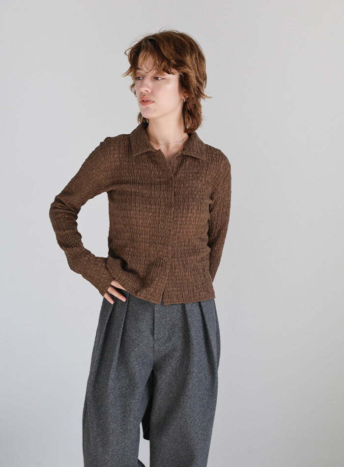 シャーリングポロカーディガン