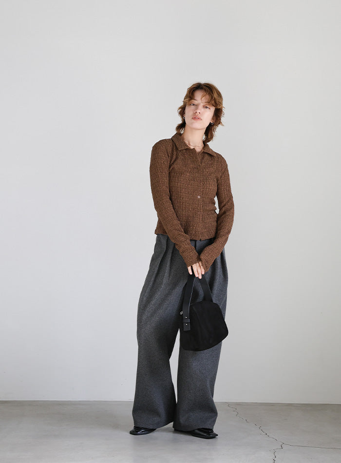 シャーリングポロカーディガン