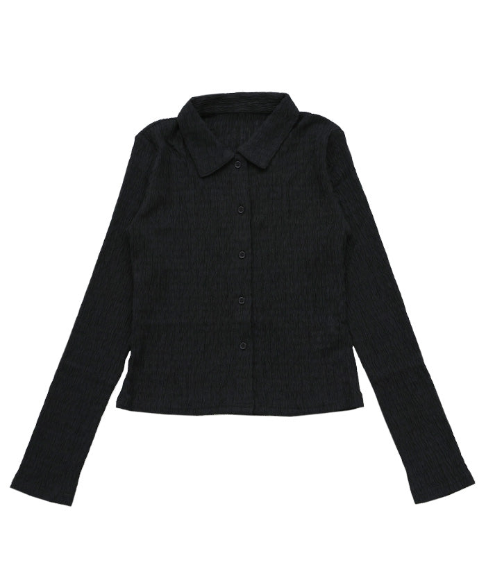 シャーリングポロカーディガン