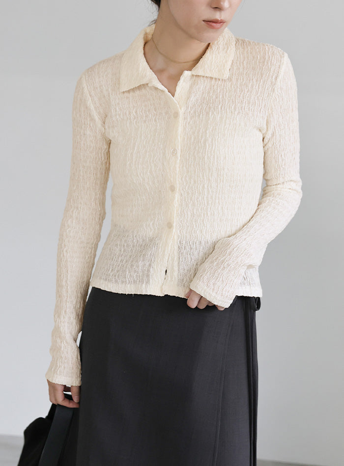 シャーリングポロカーディガン