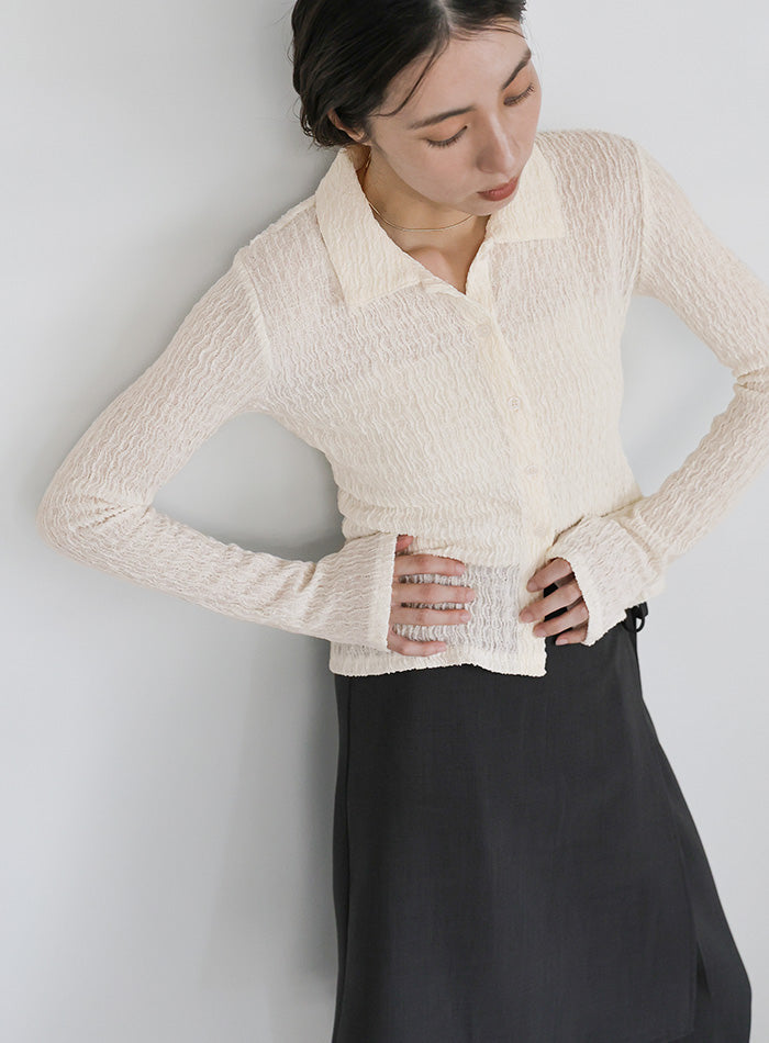 シャーリングポロカーディガン