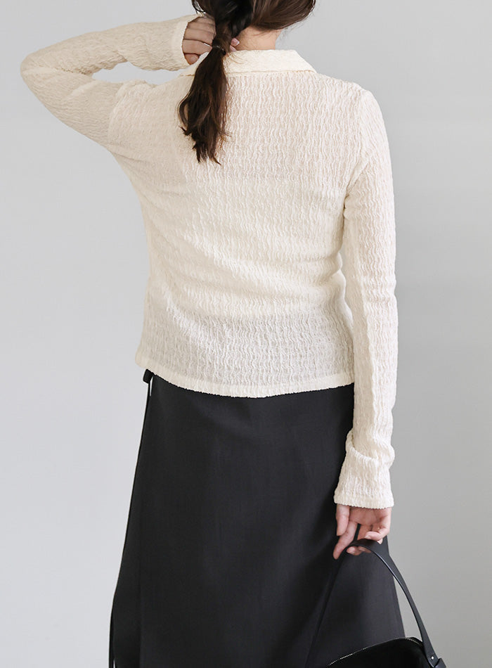 シャーリングポロカーディガン