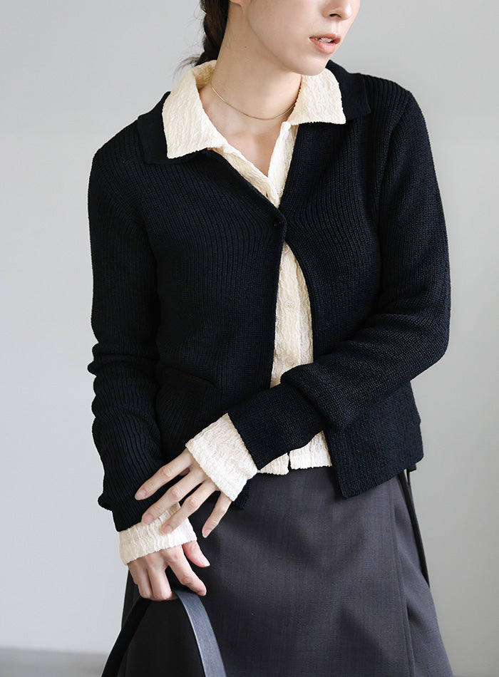 シャーリングポロカーディガン