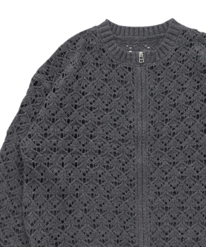 透かし編みジップカーディガン