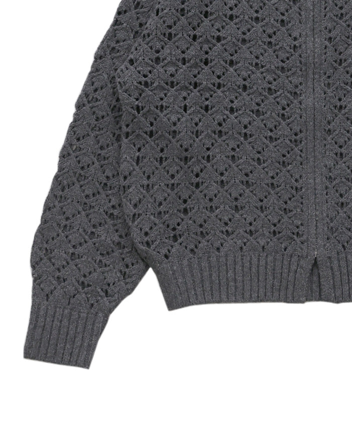 透かし編みジップカーディガン