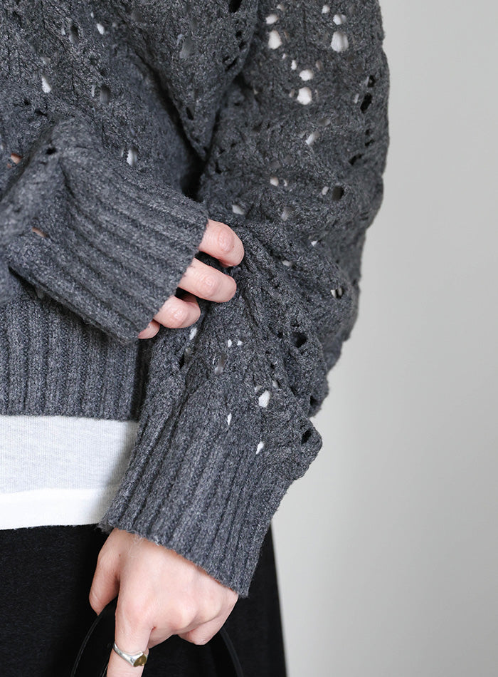 透かし編みジップカーディガン