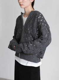 透かし編みジップカーディガン