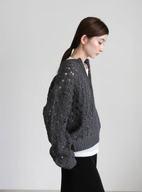 透かし編みジップカーディガン