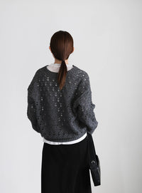 透かし編みジップカーディガン