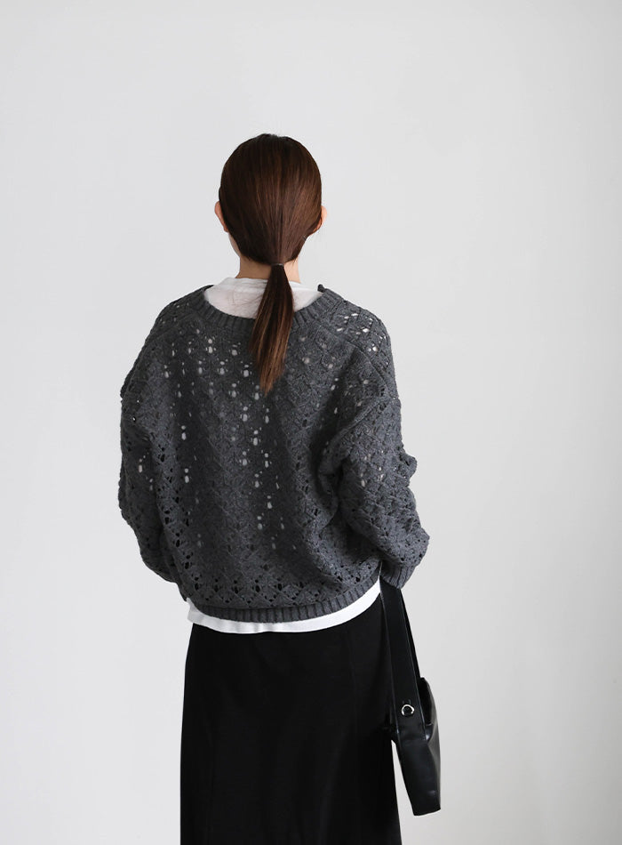 透かし編みジップカーディガン