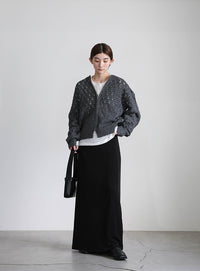 透かし編みジップカーディガン