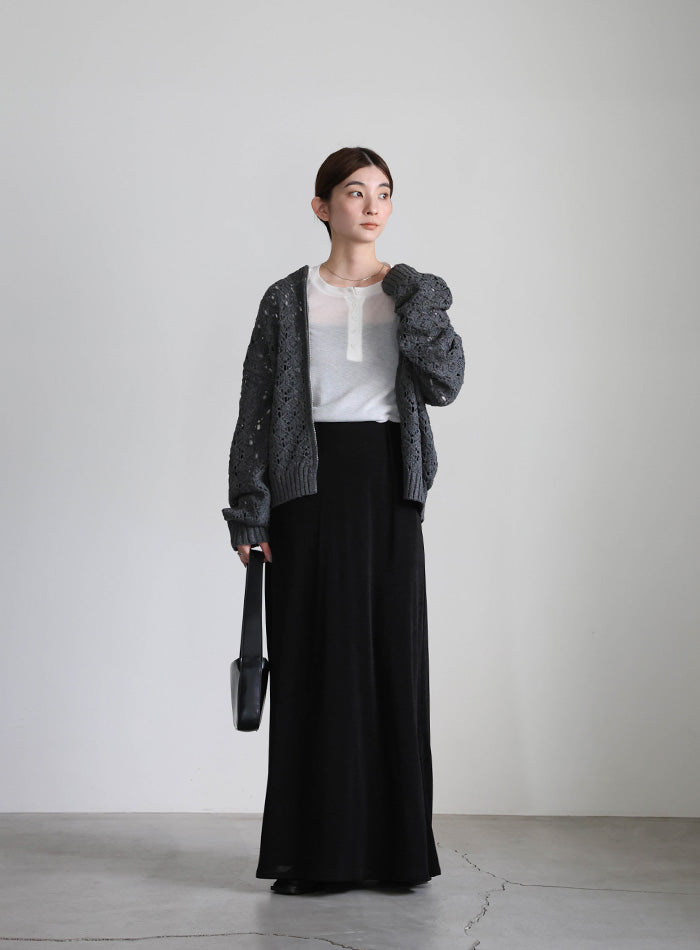 透かし編みジップカーディガン