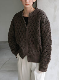 透かし編みジップカーディガン