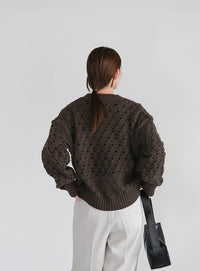 透かし編みジップカーディガン