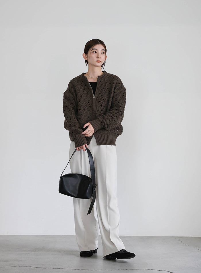 透かし編みジップカーディガン