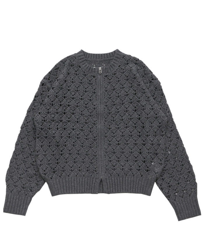 透かし編みジップカーディガン