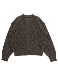 透かし編みジップカーディガン