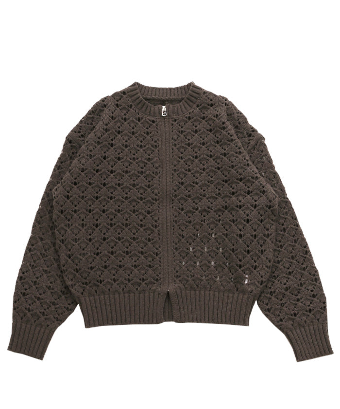 透かし編みジップカーディガン