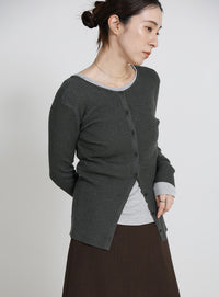 2WAYクルーネックリブシンプルカーディガン