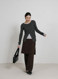 2WAYクルーネックリブシンプルカーディガン