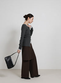 2WAYクルーネックリブシンプルカーディガン