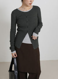 2WAYクルーネックリブシンプルカーディガン